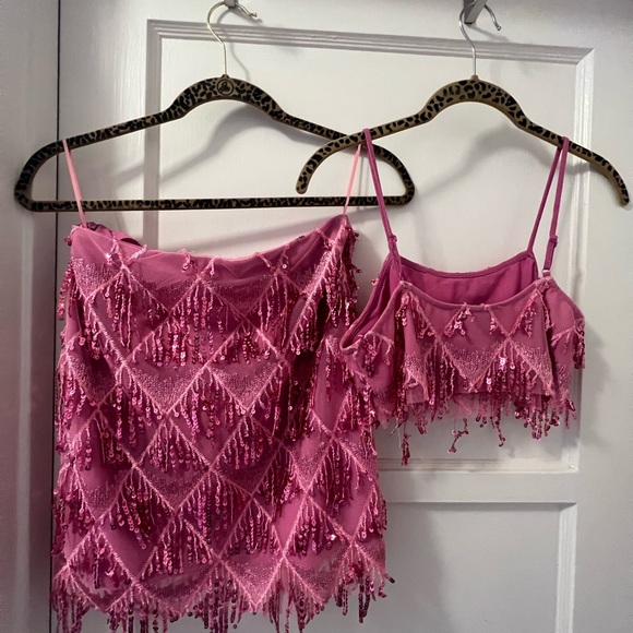 Sincerely Jules Taylor Swift 1989 Sequins Skirt Crop Tank Top Pink Set small - Picture 2 of 4